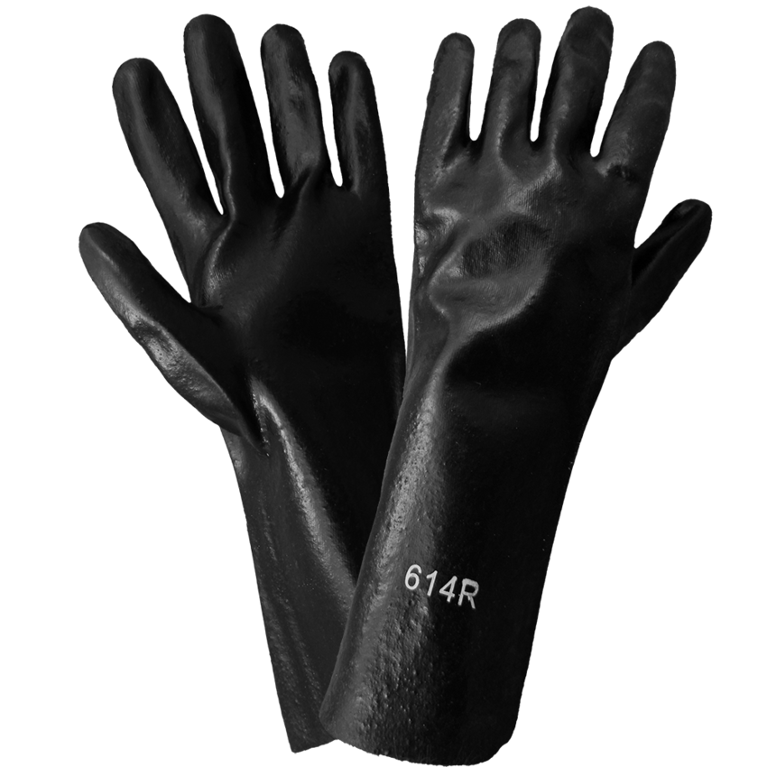 Economy 14-Inch Black PVC on Cotton Interlock Liner Solvent Resistant Gloves