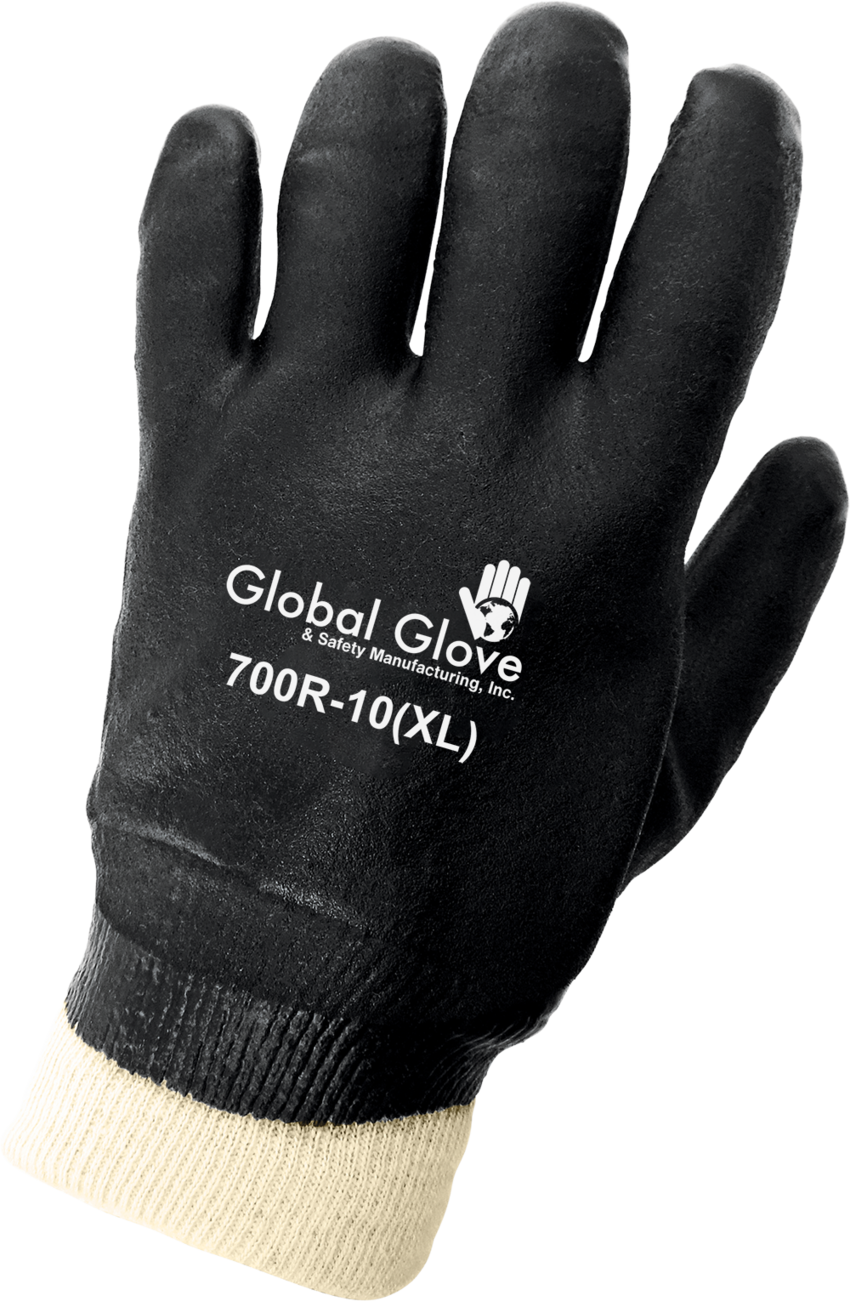 Jersey Liner Double-Coated with Black PVC Chemical Handling Gloves