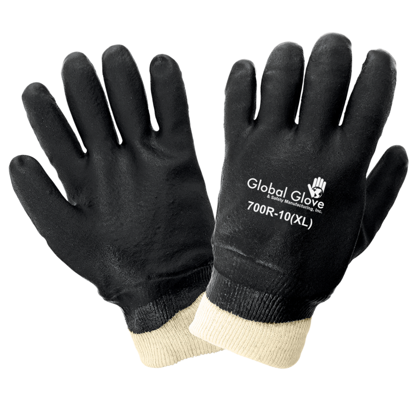 Jersey Liner Double-Coated with Black PVC Chemical Handling Gloves