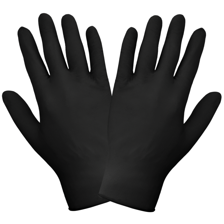 Nitrile, Powder-Free, Industrial-Grade, Black, 5-Mil, Textured Fingertips, 9.5-Inch Disposable Gloves