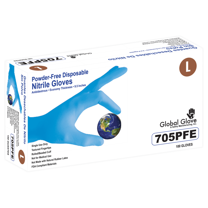 Nitrile, Powder-Free, Industrial-Grade, Lightweight, Blue, 3.5-Mil, Textured Fingertips, 9.5-Inch Disposable Gloves