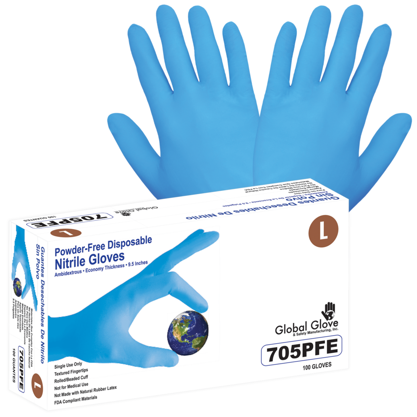 Nitrile, Powder-Free, Industrial-Grade, Lightweight, Blue, 3.5-Mil, Textured Fingertips, 9.5-Inch Disposable Gloves