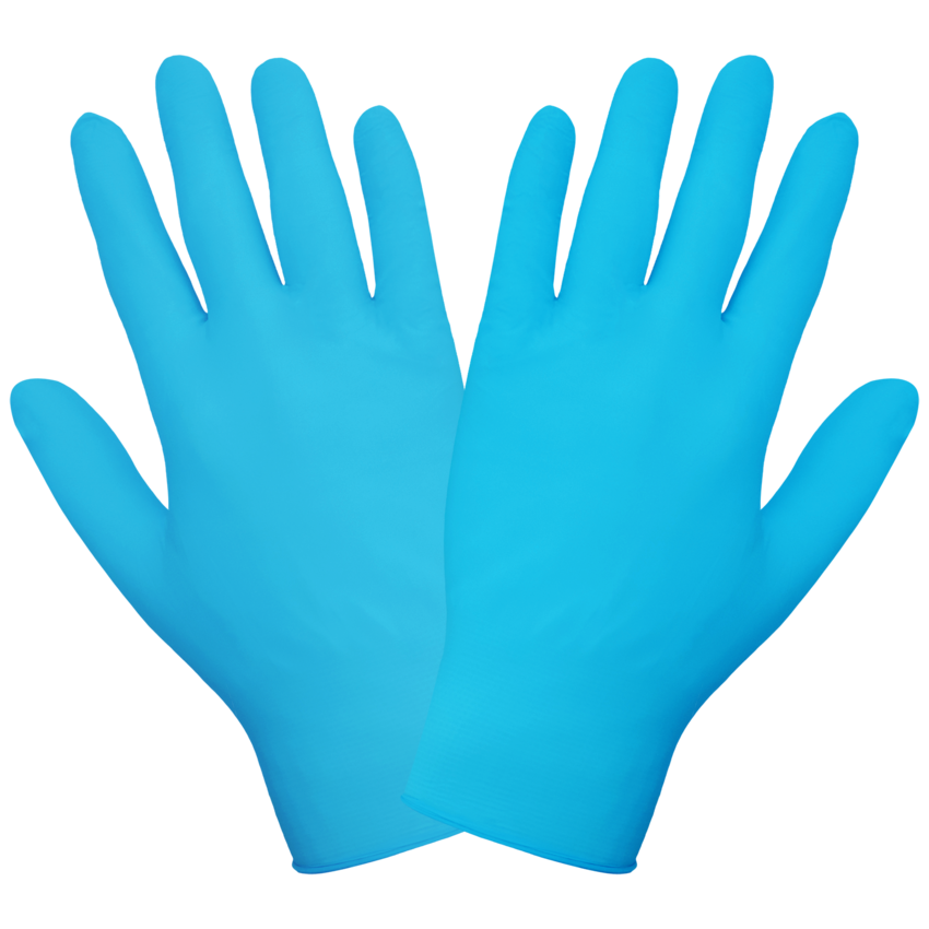 Nitrile, Powder-Free, Medical-Grade, Blue, 5-Mil, Textured Fingertips, 9.5-Inch Disposable Examination Gloves