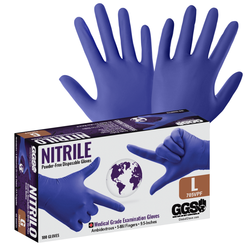 Nitrile, Powder-Free, Medical-Grade, Royal Blue, 5-Mil, Textured Fingertips, 9.5-Inch Disposable Examination Gloves