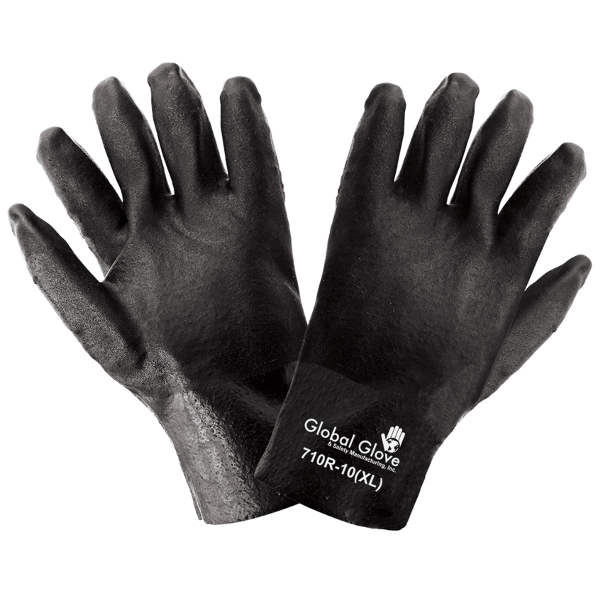 Jersey Liner Double-Coated with Black PVC 10-Inch Chemical Handling Gloves