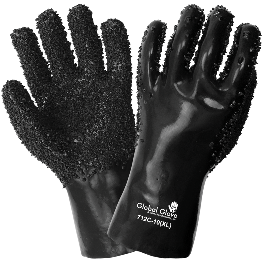 Premium Double-Coated Black Chip Finish PVC 12-Inch Chemical Handling Gloves