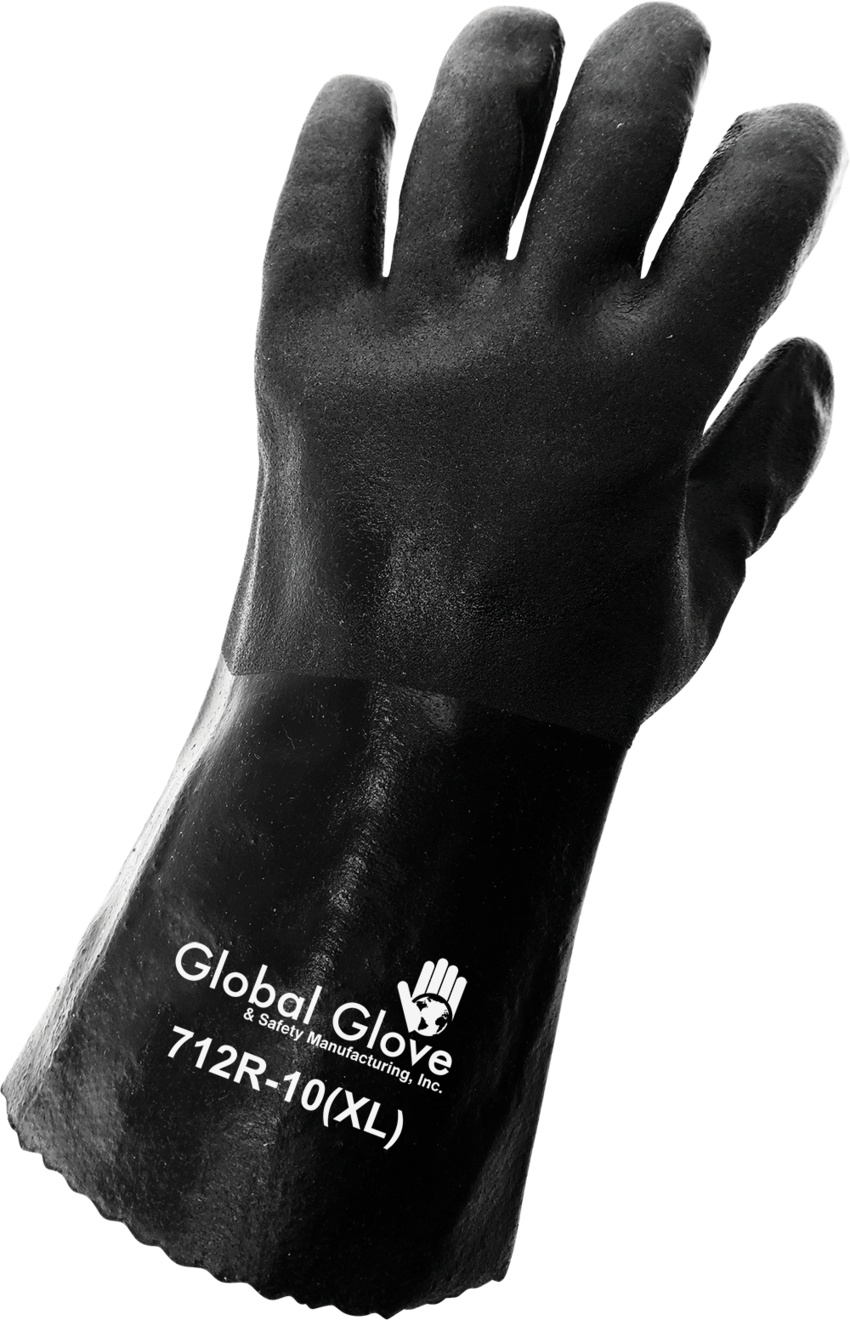 Jersey Liner Double-Coated with Black PVC 12-Inch Chemical Handling Gloves