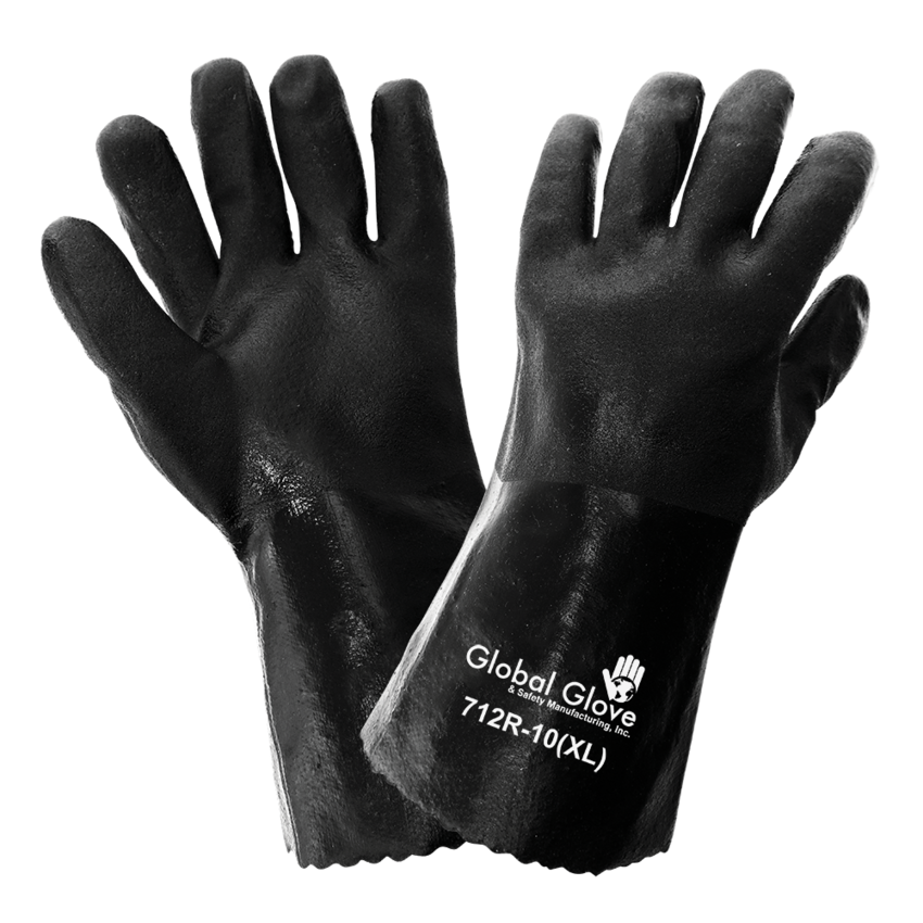 Jersey Liner Double-Coated with Black PVC 12-Inch Chemical Handling Gloves