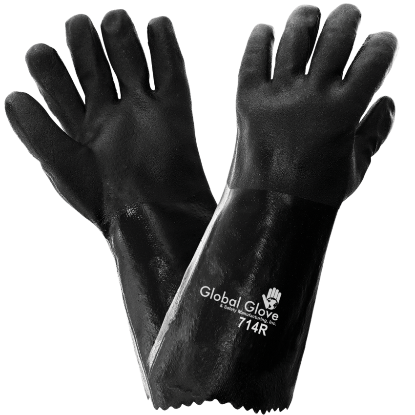 Jersey Liner Double-Coated with Black PVC 14-Inch Chemical Handling Gloves