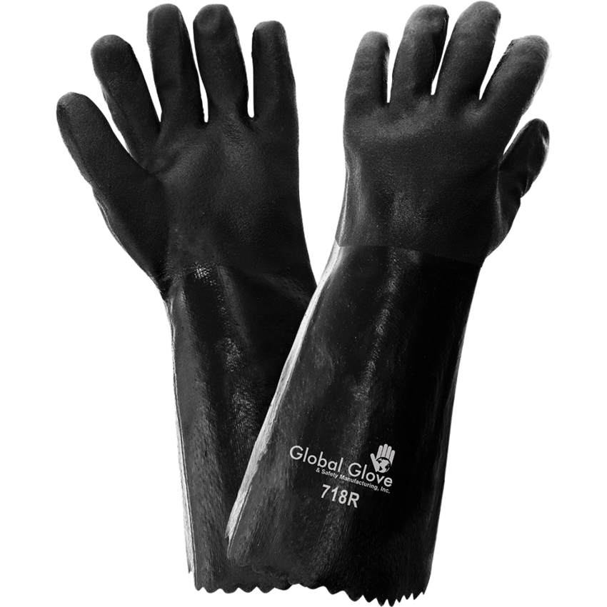 Jersey Liner Double-Coated with Black PVC 18-Inch Chemical Handling Gloves