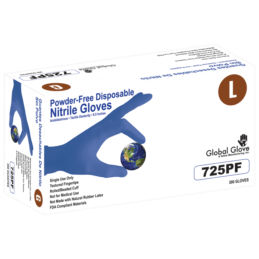 Nitrile, Powder-Free, Industrial-Grade, Lightweight, Royal Blue, 2.5-Mil, Textured Fingertips, 9.5-Inch Disposable Gloves