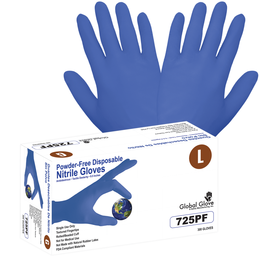 Nitrile, Powder-Free, Industrial-Grade, Lightweight, Royal Blue, 2.5-Mil, Textured Fingertips, 9.5-Inch Disposable Gloves