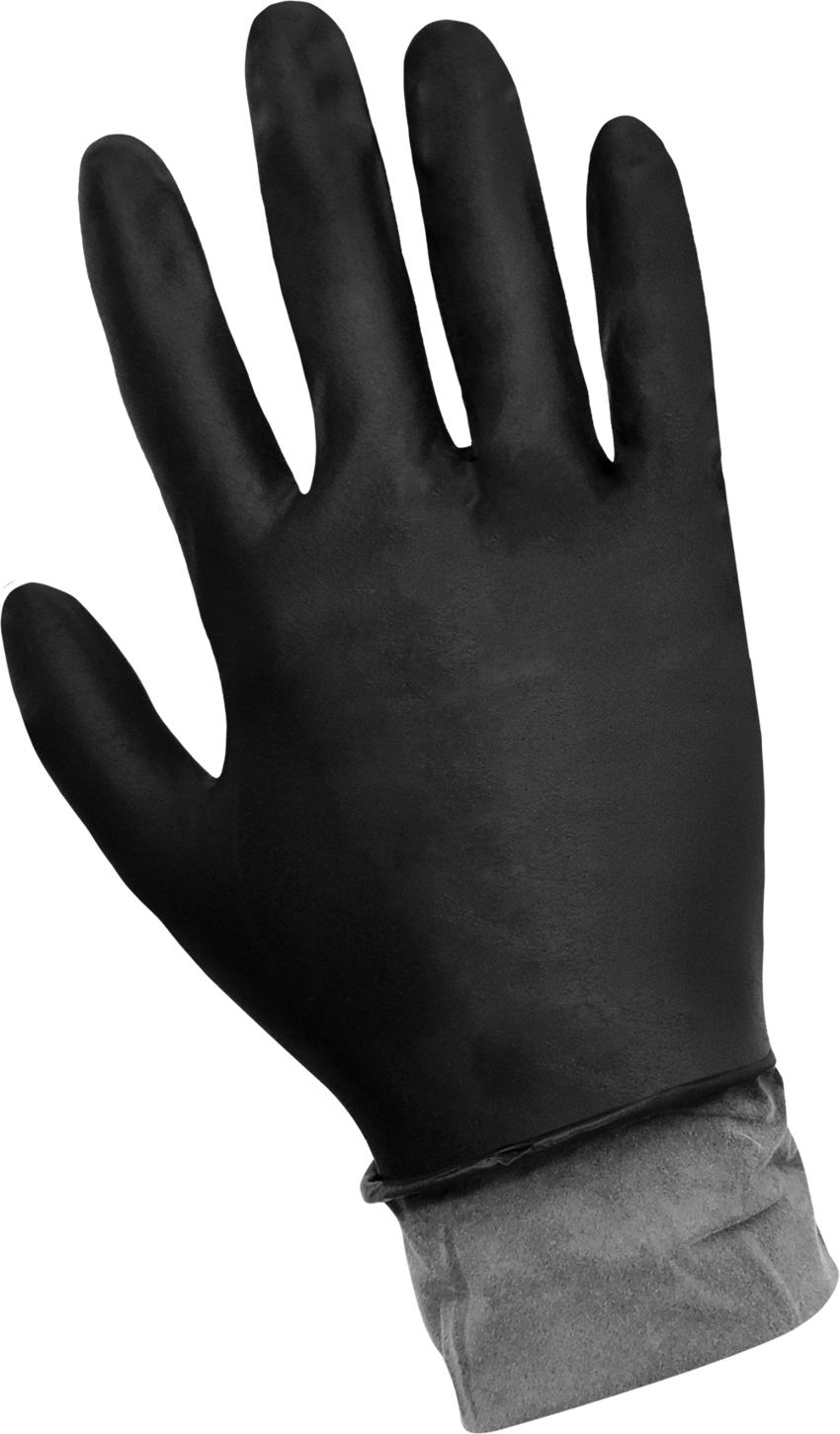 Panther-Guard® Heavyweight Nitrile, Powder-Free, Industrial-Grade, Black, 8-Mil, Flock Lined, Textured Fingertips, 11-Inch Disposable Gloves