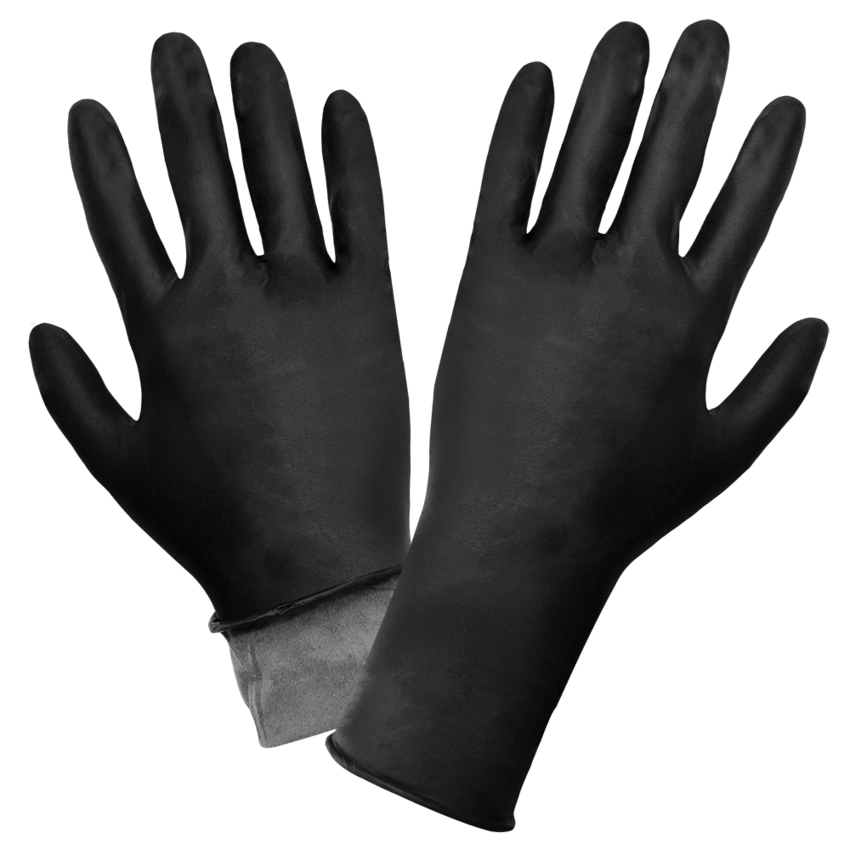 Panther-Guard® Heavyweight Nitrile, Powder-Free, Industrial-Grade, Black, 8-Mil, Flock Lined, Textured Fingertips, 11-Inch Disposable Gloves