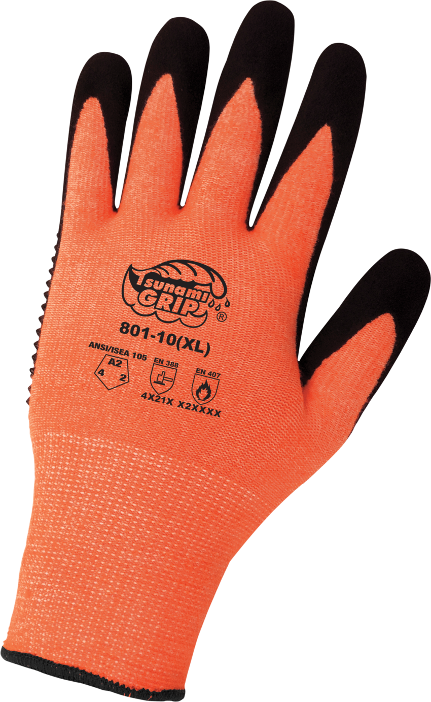 Tsunami Grip® High-Visibility Heat Resistant Dotted Palm Gloves with Cut, Abrasion, and Puncture Protection