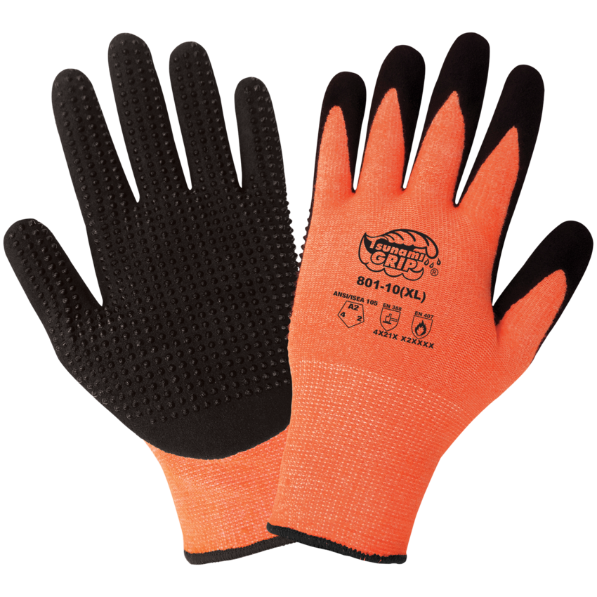 Tsunami Grip® High-Visibility Heat Resistant Dotted Palm Gloves with Cut, Abrasion, and Puncture Protection