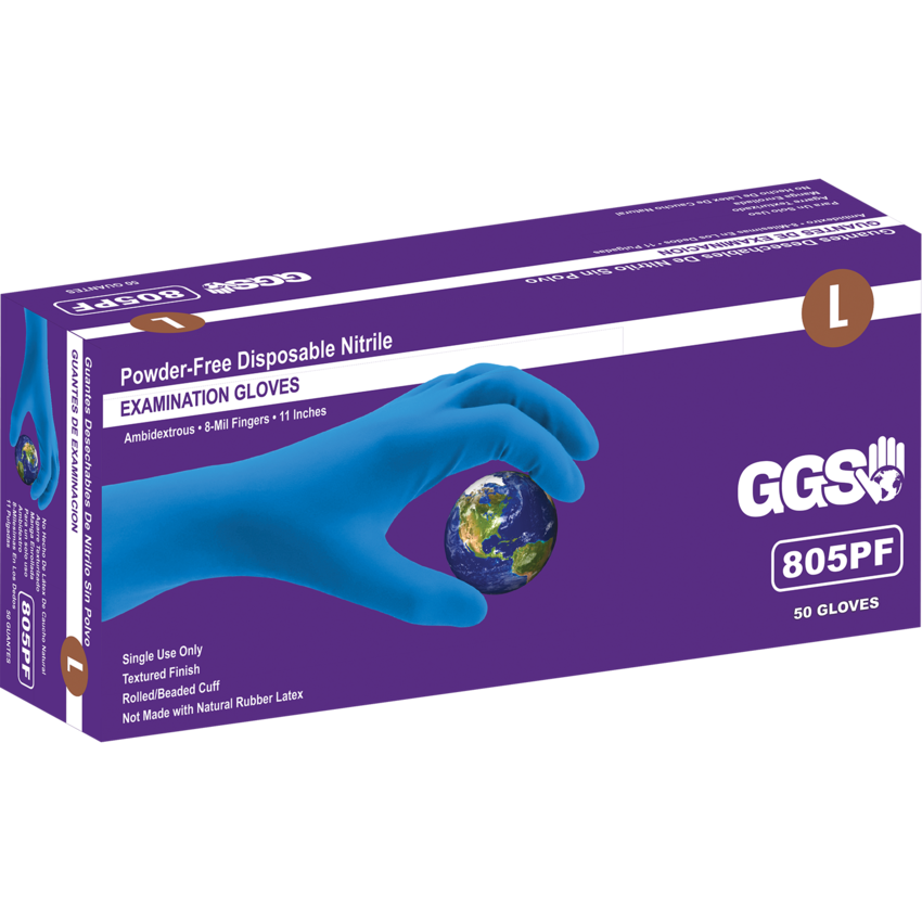 Heavyweight Nitrile, Powder-Free, Examination-Grade, Blue, 8-Mil, Textured Fingertips, 11-Inch Disposable Gloves