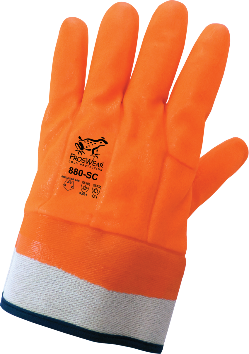 FrogWear® Cold Protection High-Visibility Insulated Double-Coated PVC Waterproof Chemical Gloves with Cut, Abrasion, and Puncture Resistance