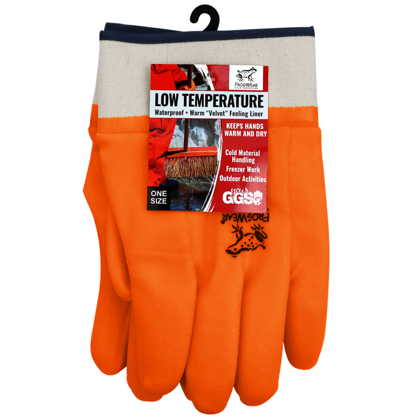 FrogWear® Cold Protection High-Visibility Insulated Double-Coated PVC Waterproof Chemical Gloves with Cut, Abrasion, and Puncture Resistance