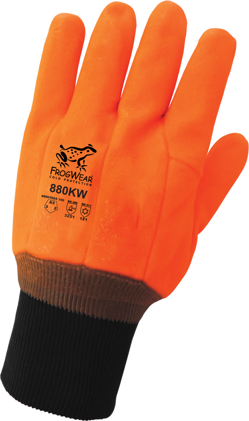 FrogWear® Cold Protection High-Visibility Insulated Double-Coated with PVC Chemical Handling Gloves with Cut, Abrasion, and Puncture Resistance