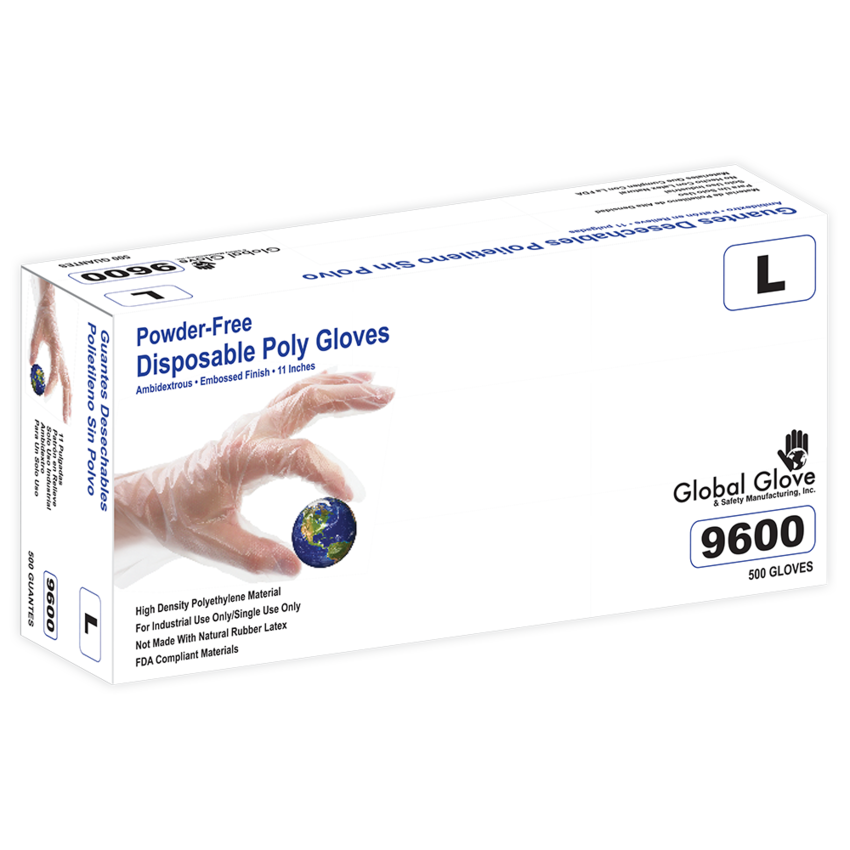 Polyethylene, Powder-Free, Industrial-Grade, Clear, Embossed Finish, 11-inch, Disposable Gloves