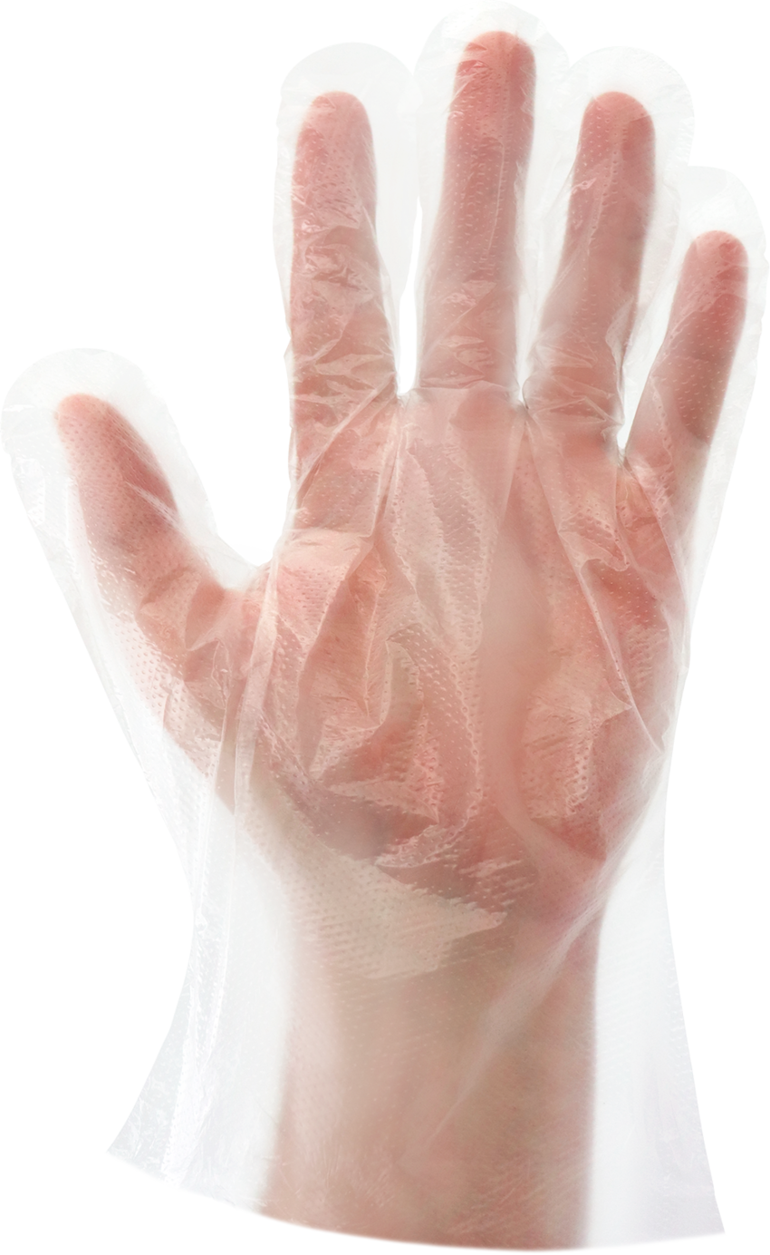 Polyethylene, Powder-Free, Industrial-Grade, Clear, Embossed Finish, 11-inch, Disposable Gloves