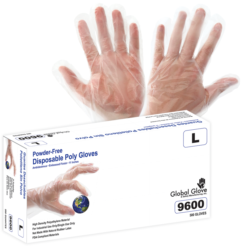 Polyethylene, Powder-Free, Industrial-Grade, Clear, Embossed Finish, 11-inch, Disposable Gloves