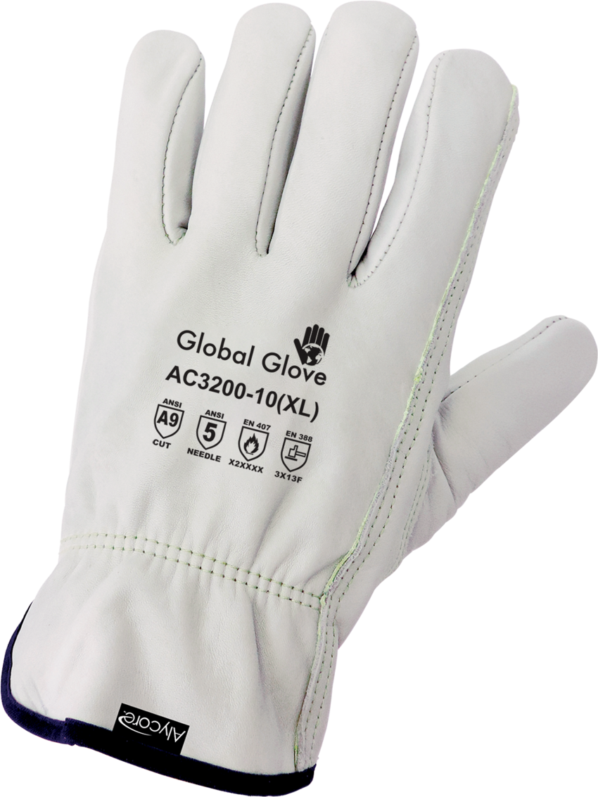 Cut and Hypodermic Needle Resistant Leather Gloves Sewn with Aramid Fiber