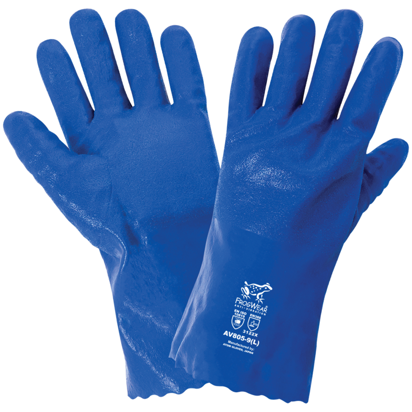 FrogWear® Anti-Vibration Nitrile Chemical Handling Gloves with an Anti-Shock/Vibration Dampening Palm