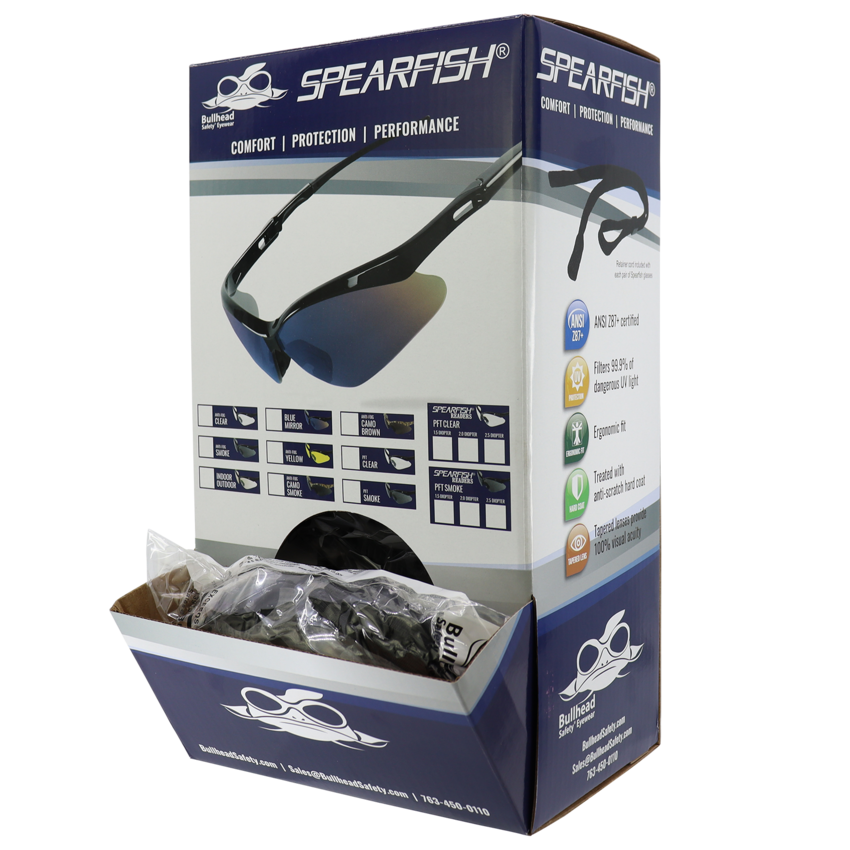 Spearfish® Blue Mirror Lens, Shiny Black Frame Safety Glasses