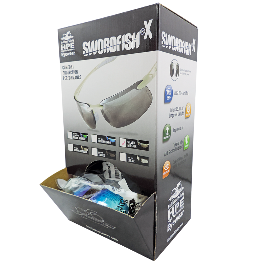 Swordfish®X Silver Mirror Lens, Shiny White Frame Safety Glasses - LIMITED STOCK