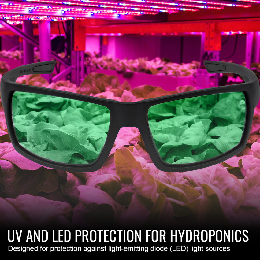 Sawfish&trade; Green LED Blocker Lens, Matte Black Frame Safety Glasses