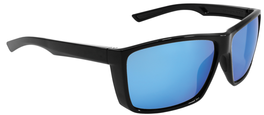 Lionfish&trade; Blue Mirror Performance Fog Technology Polarized Lens, Shiny Black Frame Safety Glasses