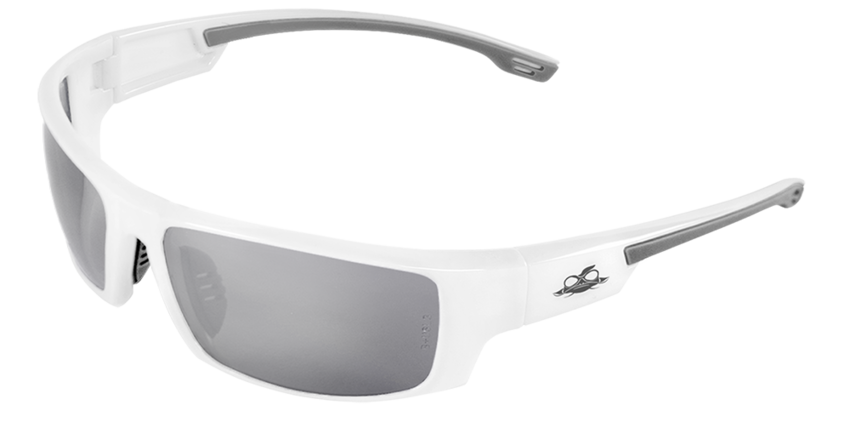 Dorado® Silver Mirror Lens, Shiny White Frame Safety Glasses - LIMITED STOCK