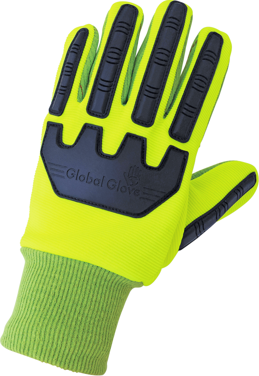 High-Visibility Yellow/Green Cotton/Polyester Corded Gloves with Impact Protection