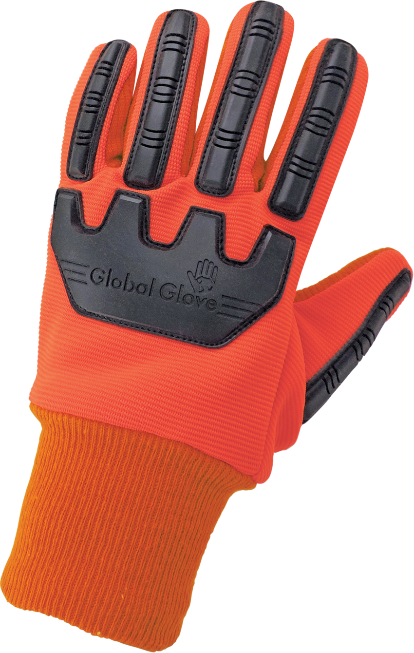 High-Visibility Orange Corded Cotton/Polyester Gloves with Impact Protection