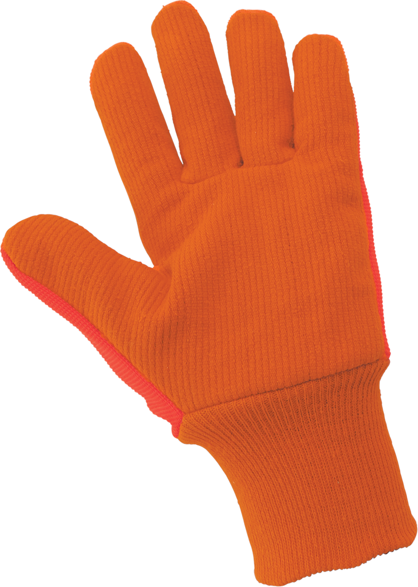 High-Visibility Orange Corded Cotton/Polyester Gloves with Impact Protection