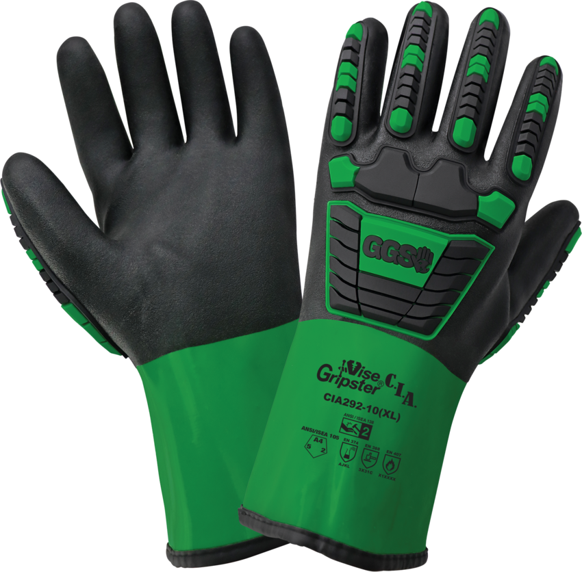 Vise Gripster® C.I.A. Premium Double-Dipped PVC-Nitrile Supported Gloves with Chemical Handling and Cut, Impact, Abrasion, and Puncture Resistance