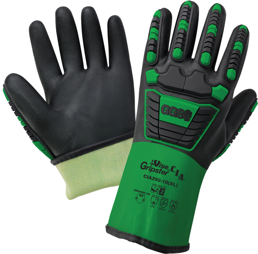 Vise Gripster® C.I.A. Premium Double-Dipped PVC-Nitrile Supported Gloves with Chemical Handling and Cut, Impact, Abrasion, and Puncture Resistance