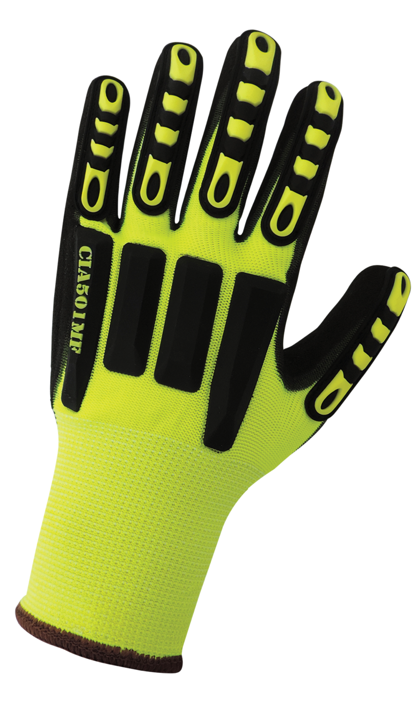 Vise Gripster® C.I.A. High-Visibility Double Mach Finish Nitrile Coated Impact Gloves with Cut, Impact, Abrasion, and Puncture Resistance