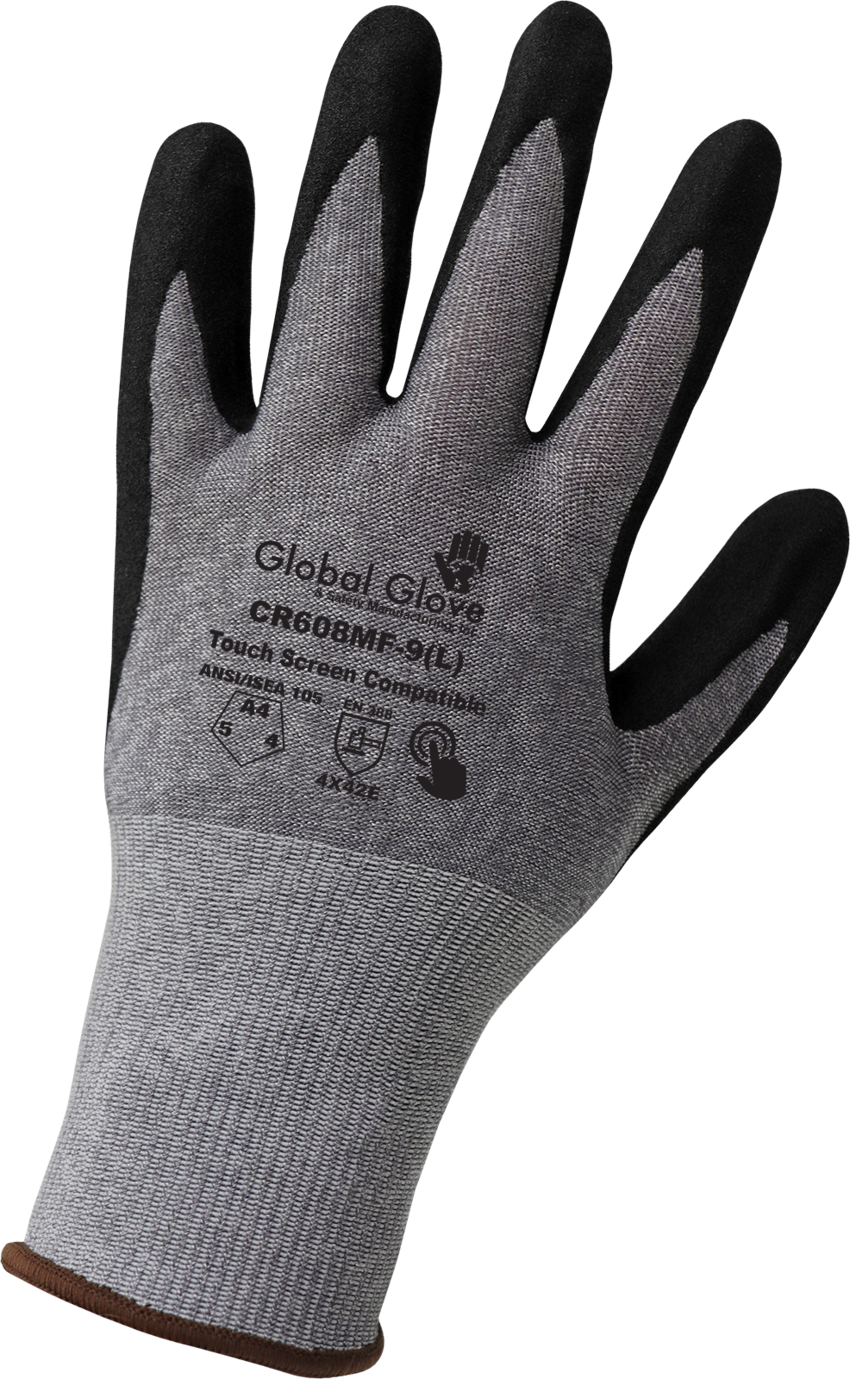 FDA Compliant 18-Gauge Salt-and-Pepper HPPE Cut Resistant Gloves with Touchscreen Mach Finish Nitrile Coating