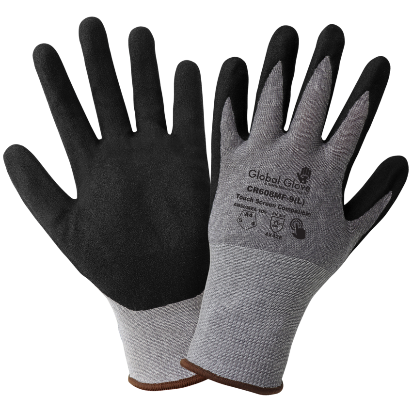 FDA Compliant 18-Gauge Salt-and-Pepper HPPE Cut Resistant Gloves with Touchscreen Mach Finish Nitrile Coating