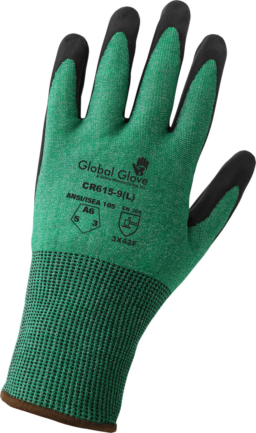 Green-and-White HPPE Nitrile-Coated Gloves with Cut, Abrasion, and Puncture Resistance