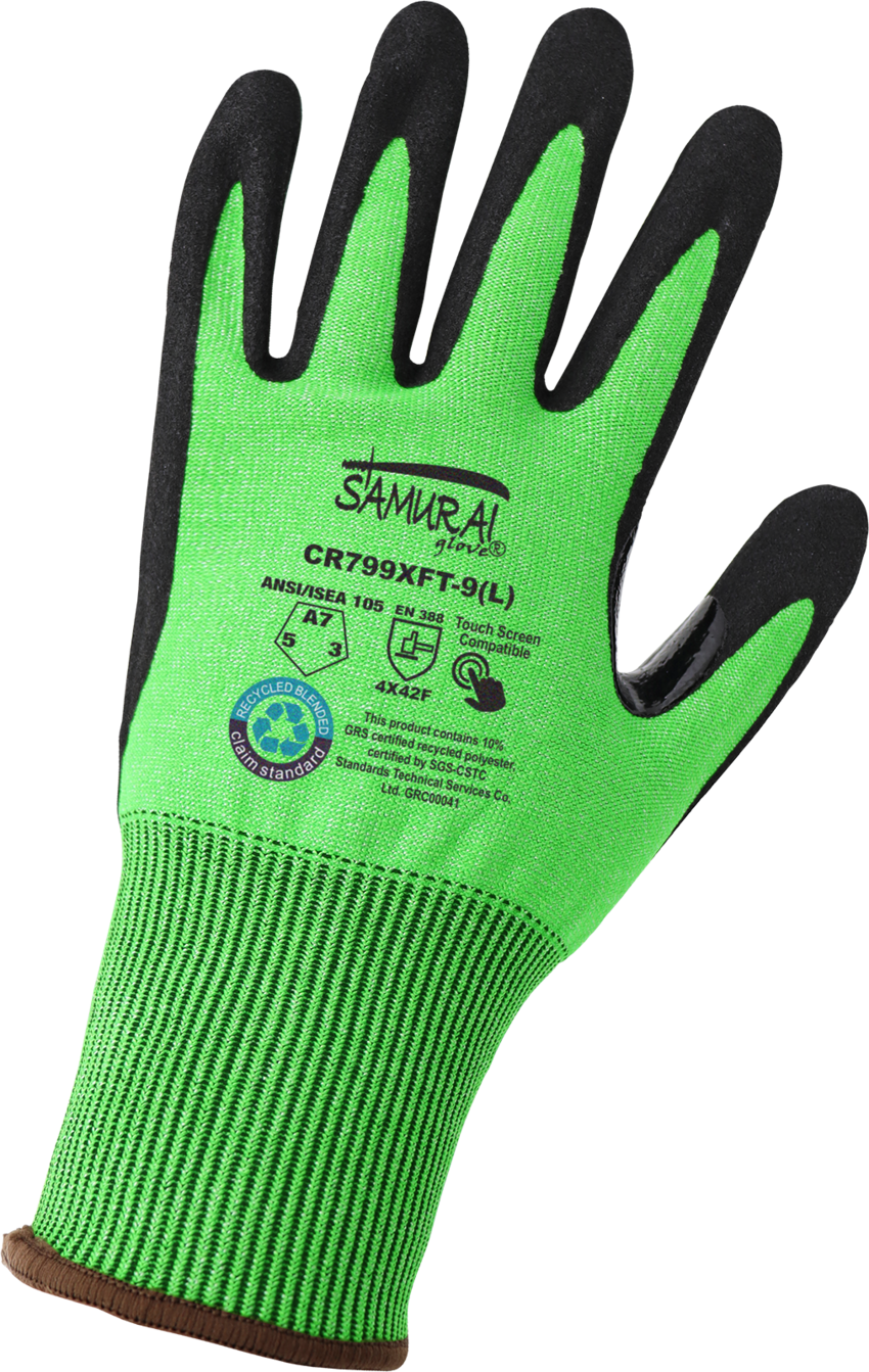 Samurai Glove® High-Visibility Nitrile Coated 18-Gauge rPET Recycled Cut Resistant Gloves with Touch Screen Fingers