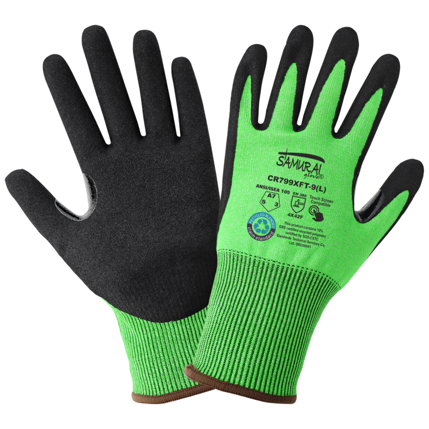 Samurai Glove® High-Visibility Nitrile Coated 18-Gauge rPET Recycled Cut Resistant Gloves with Touch Screen Fingers