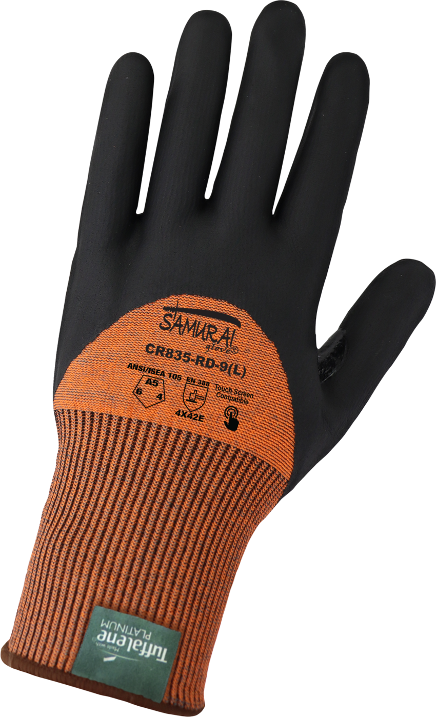 Samurai Glove® High-Visibility Cut Resistant Three-Quarter Coated Touch Screen Gloves Made with 15-Gauge Tuffalene® Platinum