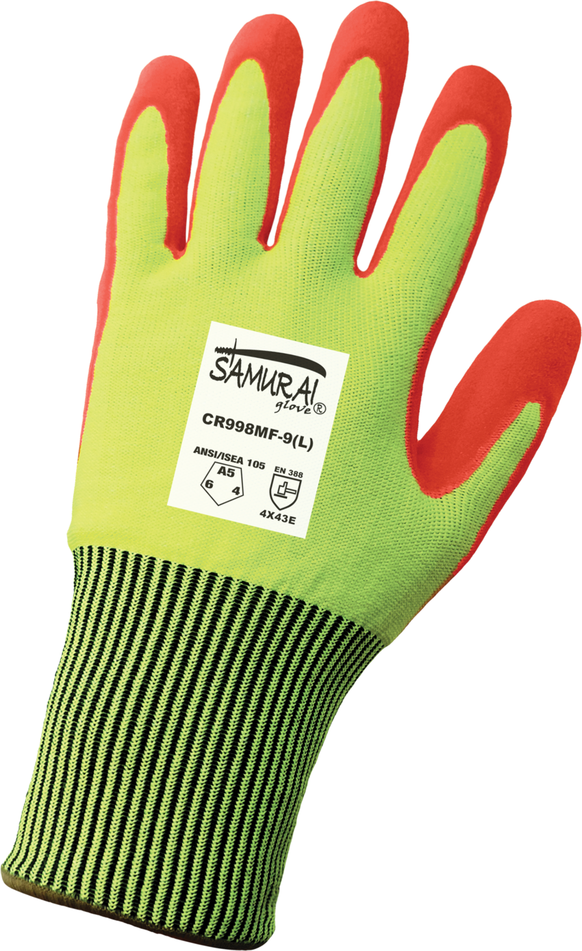 Samurai Glove® High-Visibility Cut, Abrasion, and Puncture Resistant Mach Finish Nitrile Double-Dipped Gloves - LIMITED STOCK