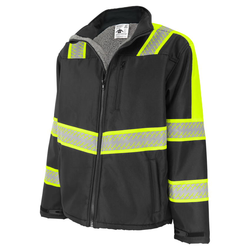 FrogWear&reg; HV - Premium Enhanced-Visibility Black Sherpa-Lined Softshell Jacket with Ripstop Material