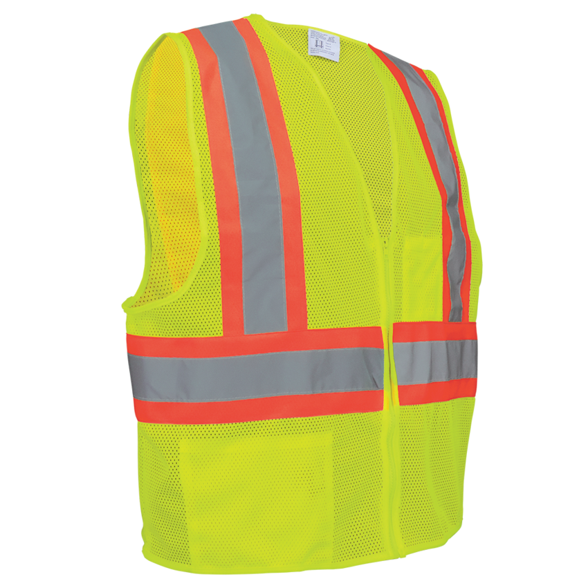 FrogWear® HV High-Visibility Yellow/Green Lightweight Mesh Polyester Vest with Contrasting Orange Trim