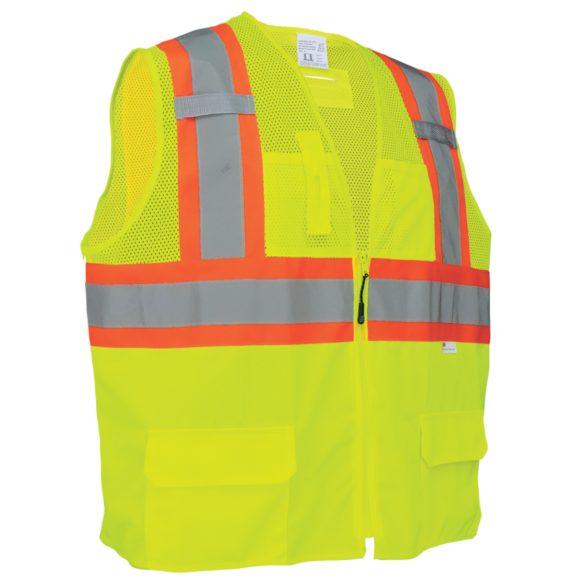 FrogWear® HV Solid and Mesh Polyester High-Visibility Surveyors Safety Vest